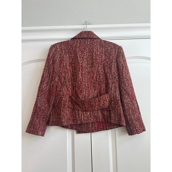 Chadwick’s Deep Red with Tan Tweed Button Closure Wool Blend Dress Blazer - Picture 6 of 8